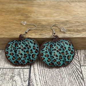 New Turquoise/Brown Festive Pumpkin Dangle Earring Halloween Thanksgiving Fall
